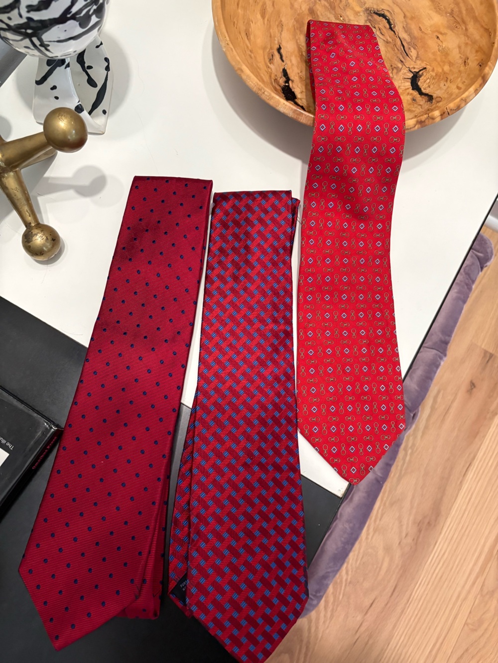 Brooks Brothers Men's Red Patterned Silk Tie Trio